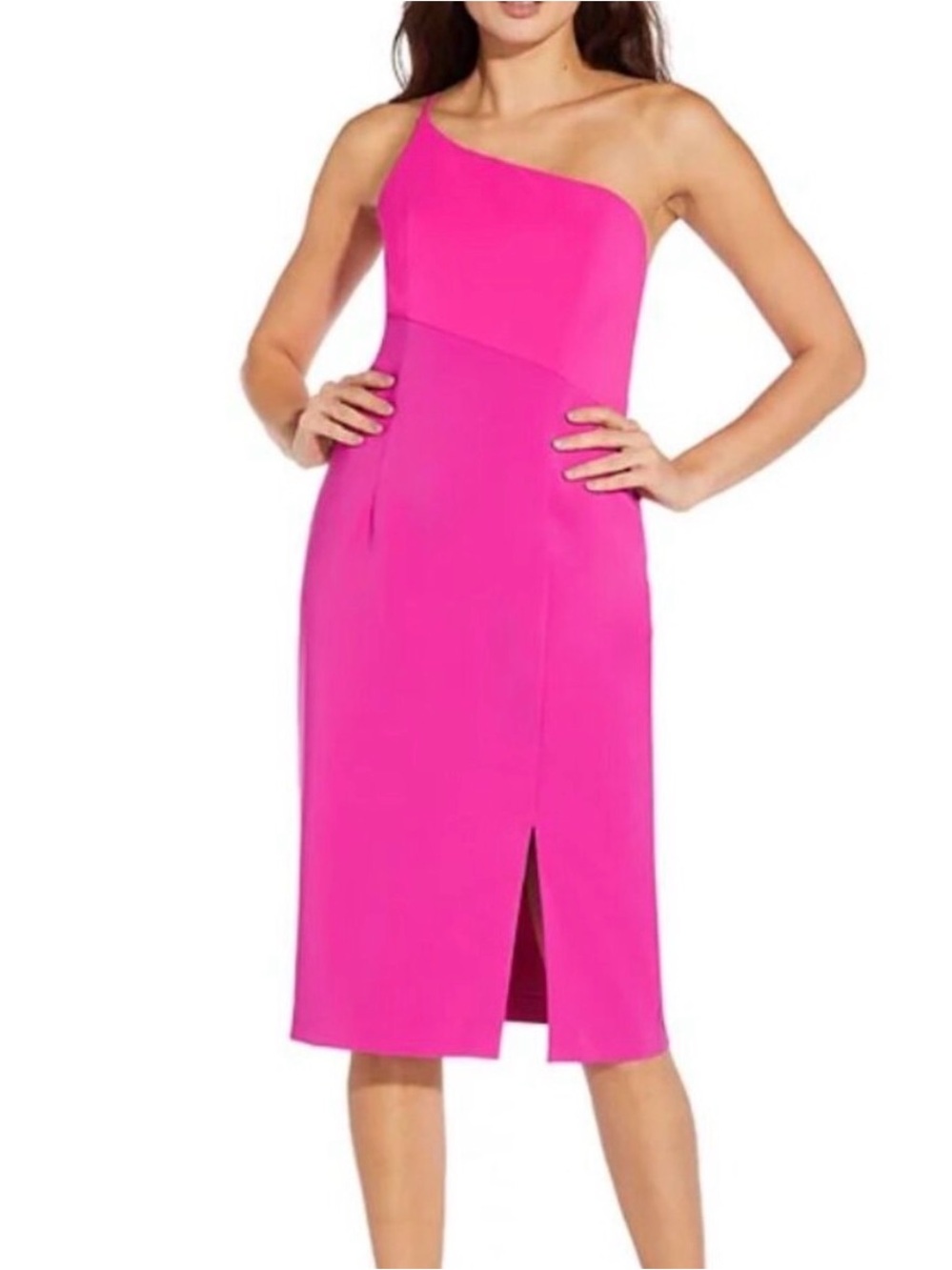 Aidan by Aidan Mattox One-Shoulder Hot Pink Midi Dress
